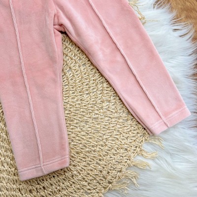  Conj. Casaco de Pelinho Três Ursinhas e Calça de Veludo - Off White e Rose